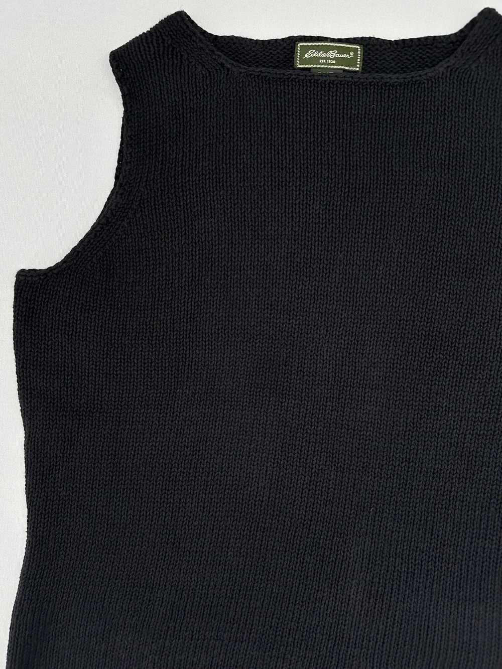 Vintage Eddie Bauer Black Linen Cotton Blend Sleeveless Knit Sweater Tank